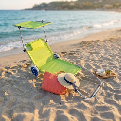 spiaggina prendisole pieghevole con ruote e tettuccio colore casuale cm 145 x 52 x 62 h