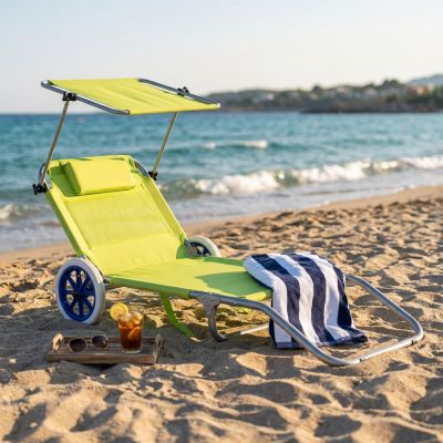 spiaggina prendisole pieghevole con ruote e tettuccio colore casuale cm 145 x 52 x 62 h